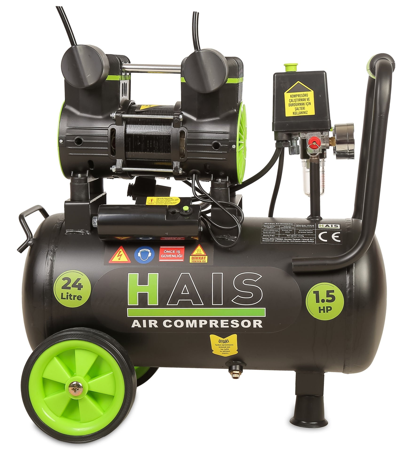 Hais 24 Litre Sessiz Yağsız Hava Kompresörü 1,5 Hp